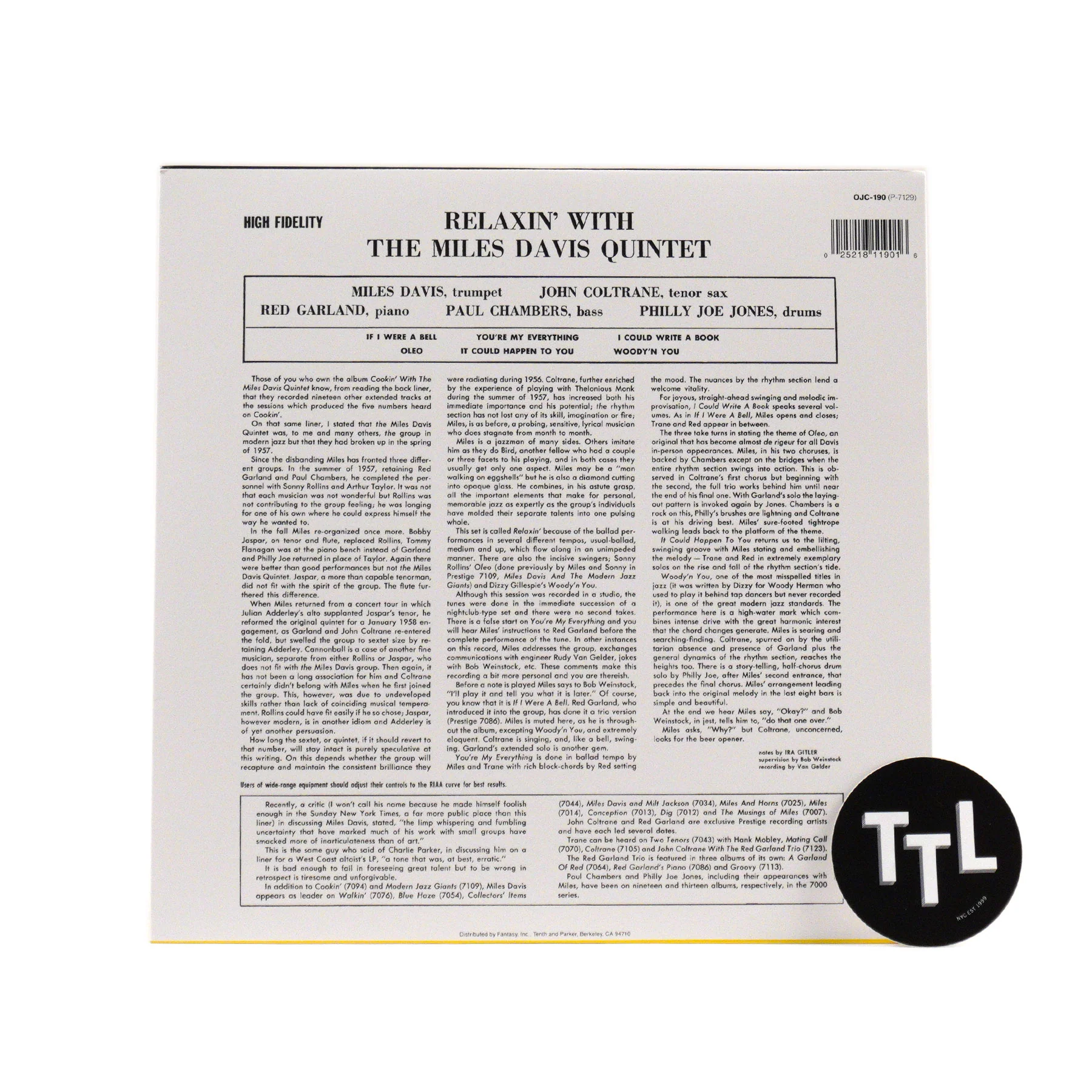 Miles Davis: Relaxin' With The Miles Davis Quintet Vinyl LP - Image 2